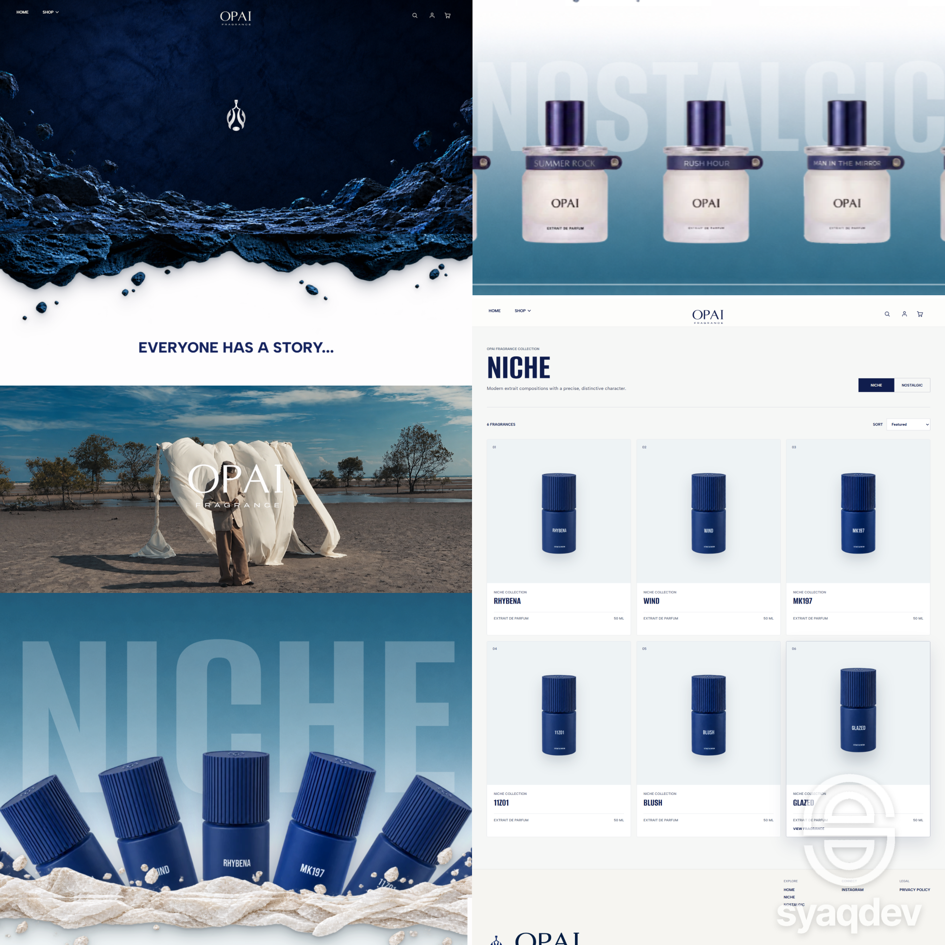 OPAI Fragrance website design showing perfume storytelling and a product catalogue